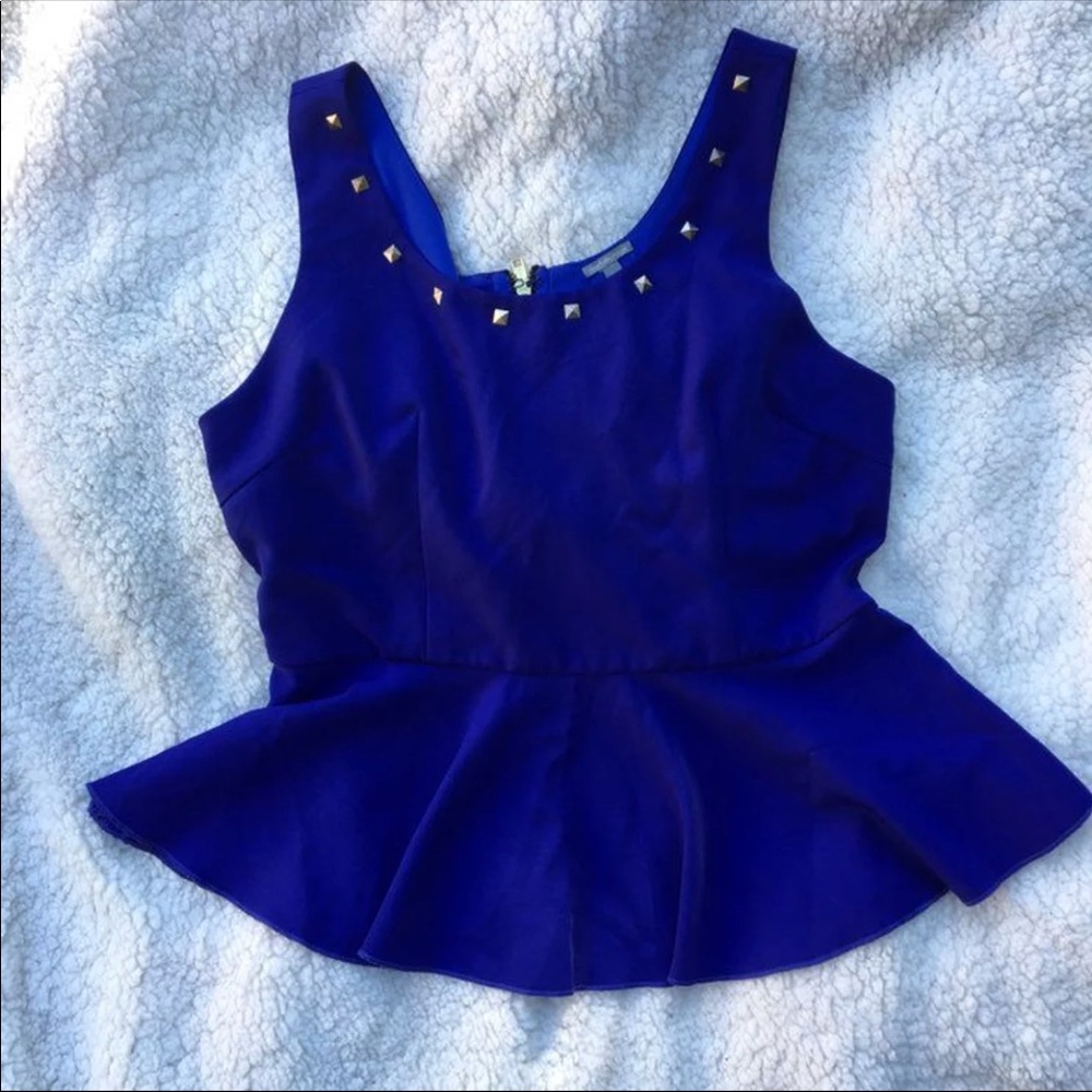 Royal Blue peplum studded shirt
